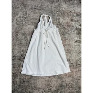 St. John’s Bay White Terry Cloth Halter Mini Dress Sz M Cover-Up Beach Y2K